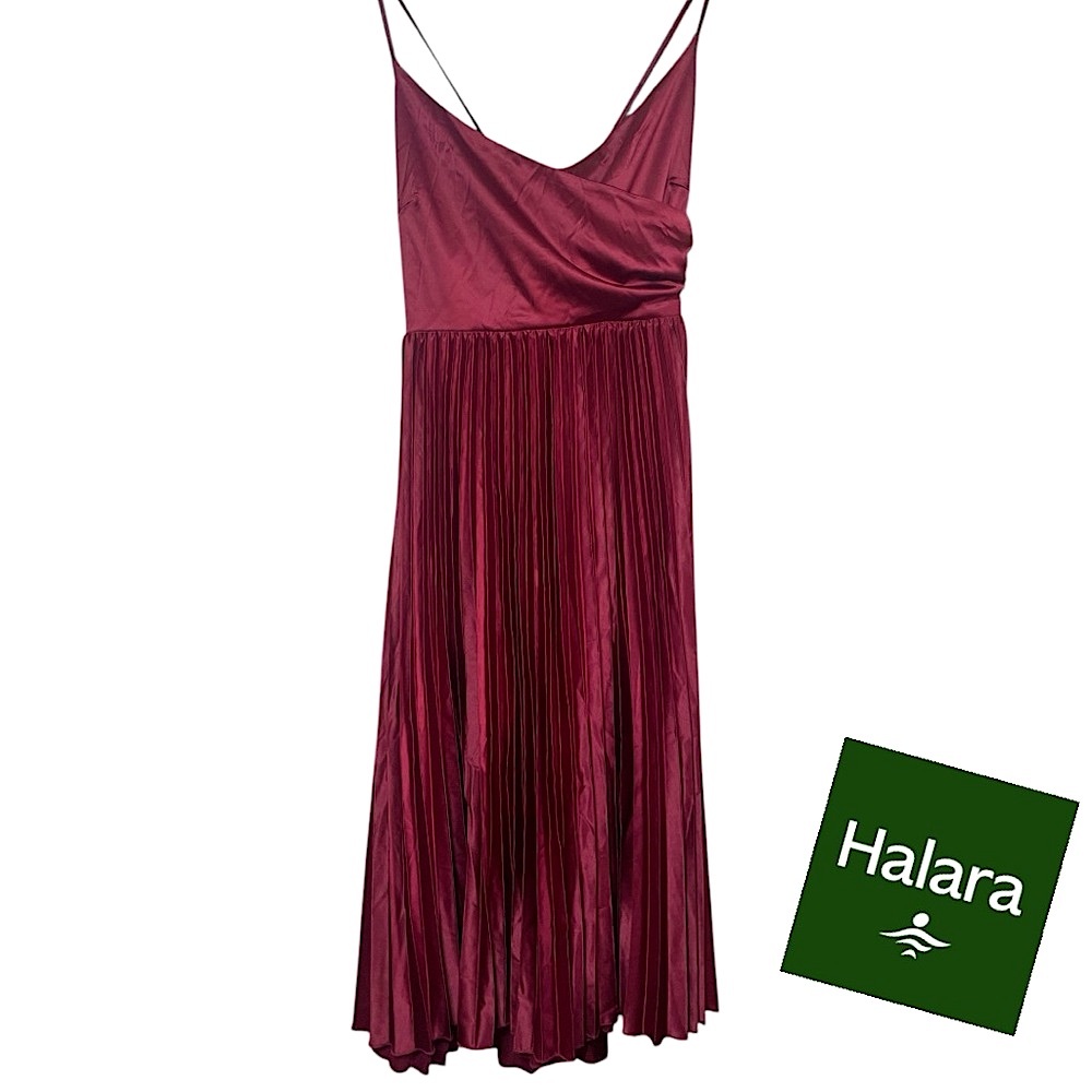 HALARA V Neck Backless Crisscross Lace Up Pleated Midi Party Dress - Picture 3 of 6